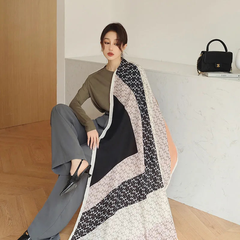 Polyester printed vintage style women's scarf measuring 180cm by 90cm for autumn warmth