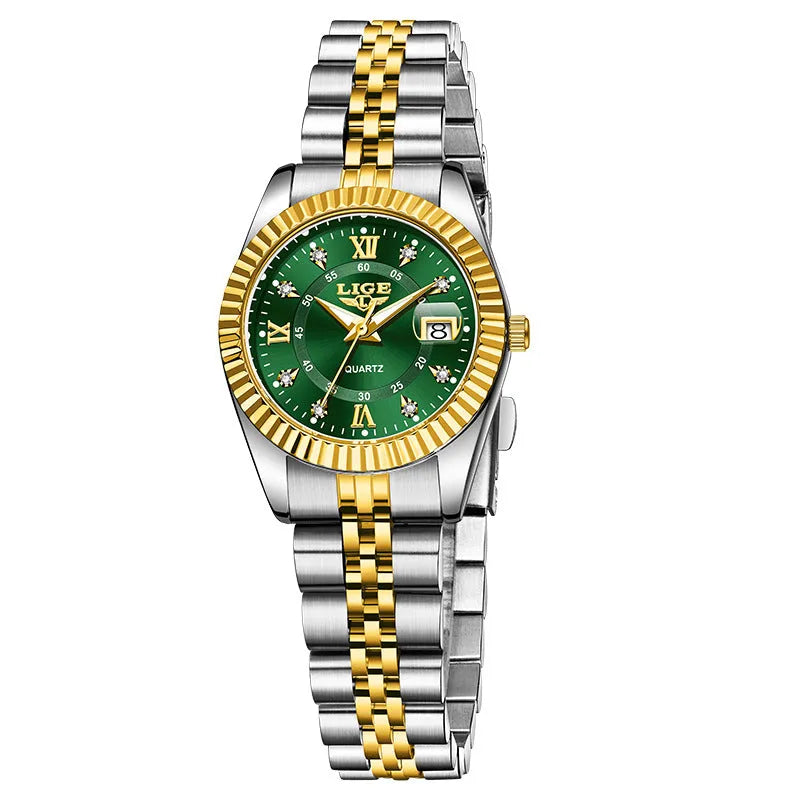 Women's quartz fashion watch in gold and silver colour options with 10mm thickness