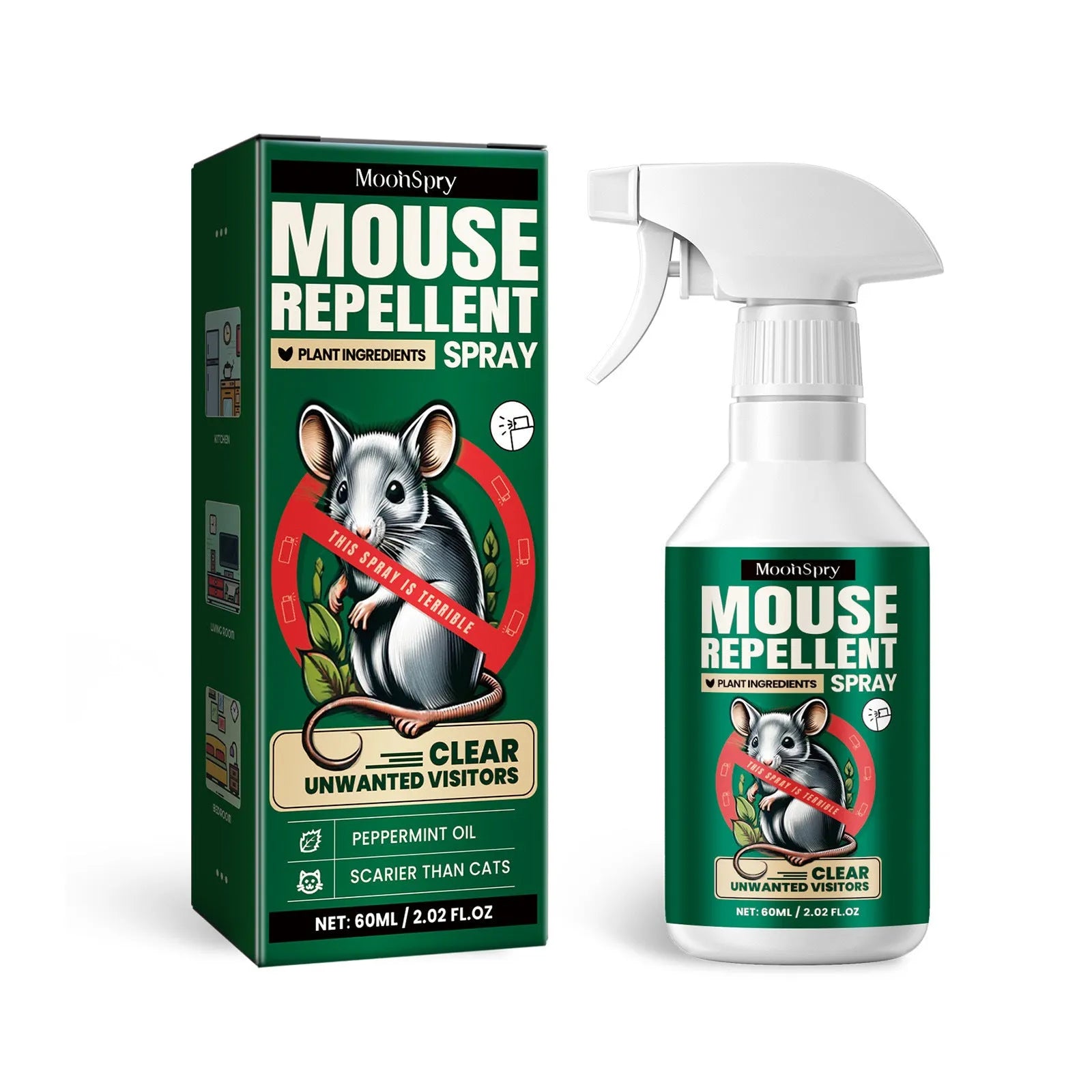 60ml natural rat repellent spray bottle with essential oil formula for home, car and outdoor use