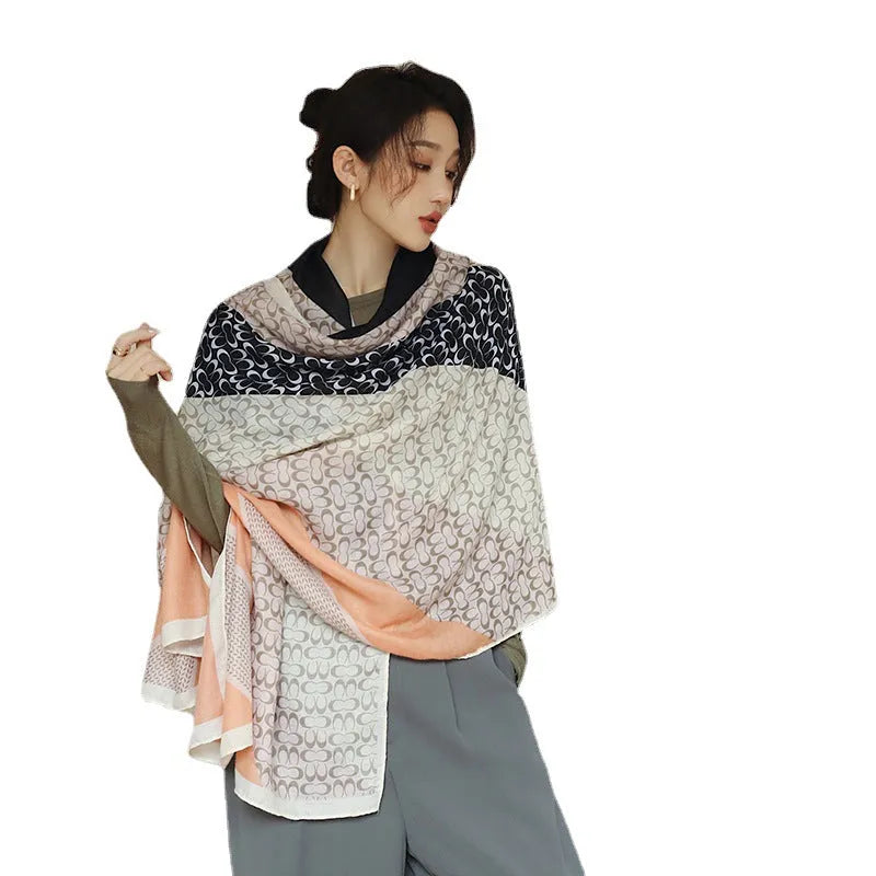 Polyester printed vintage style women's scarf measuring 180cm by 90cm for autumn warmth