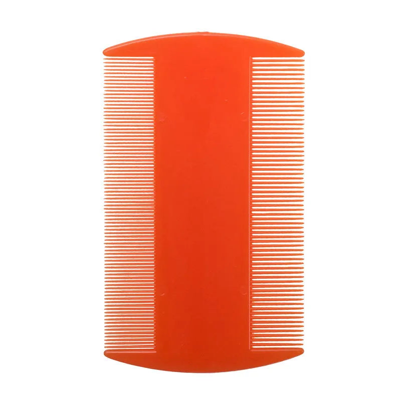 Plastic fine-toothed flea comb in assorted colours showing double-edged design for pet and human grooming