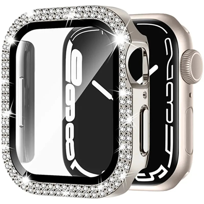 Apple Watch protective case with double diamond glass screen in rose gold colour for a 44mm model.
