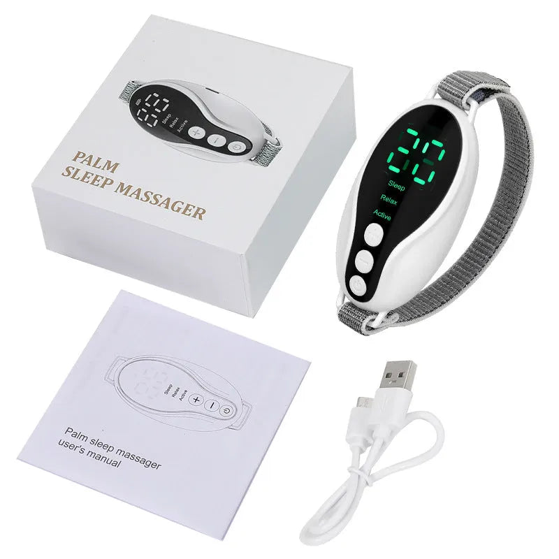 Blue and white USB rechargeable sleep aid device with adjustable wind speed settings