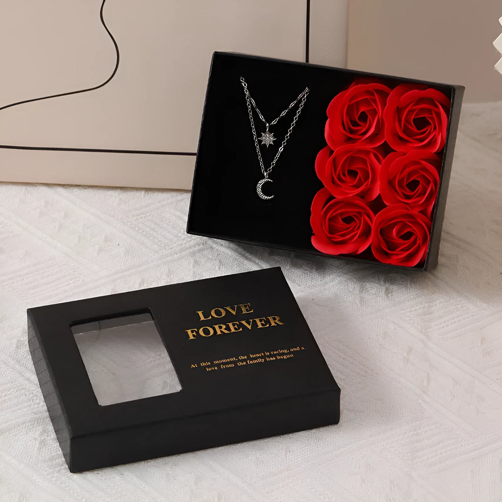Korean style red soap rose flower gift set with box and handbag.