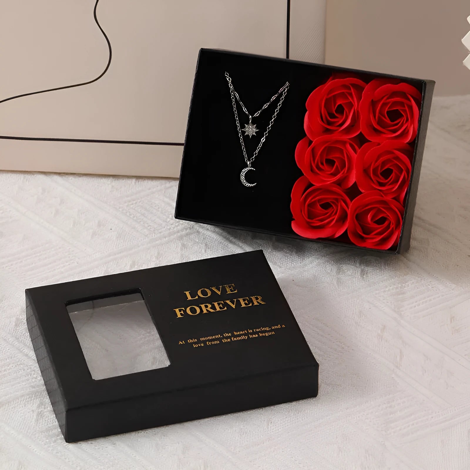 Korean style red soap rose flower gift set with box and handbag.