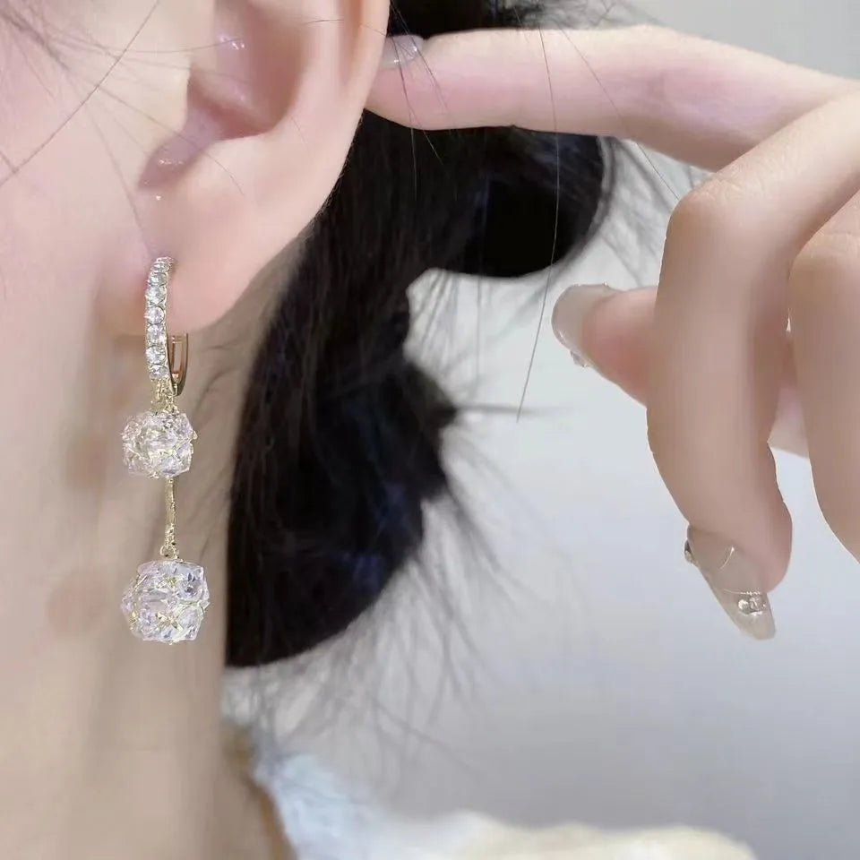 Silver confession balloon and rhinestone tassel ball drop earrings with clip-on backs