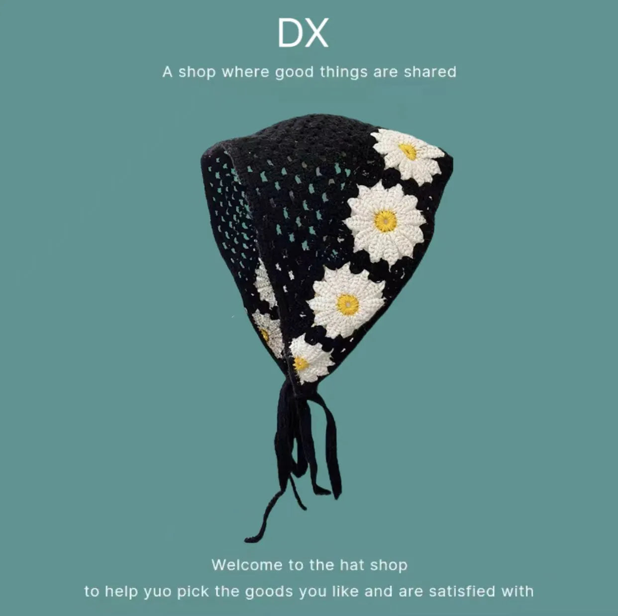 Cotton triangular headscarf with French retro floral pattern in multiple colour options