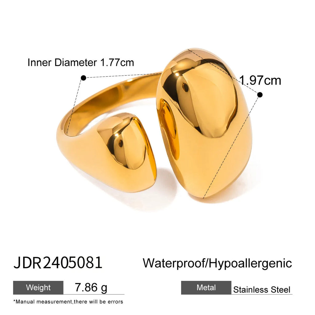 Geometric open ring in electroplated stainless steel with exaggerated European-American design