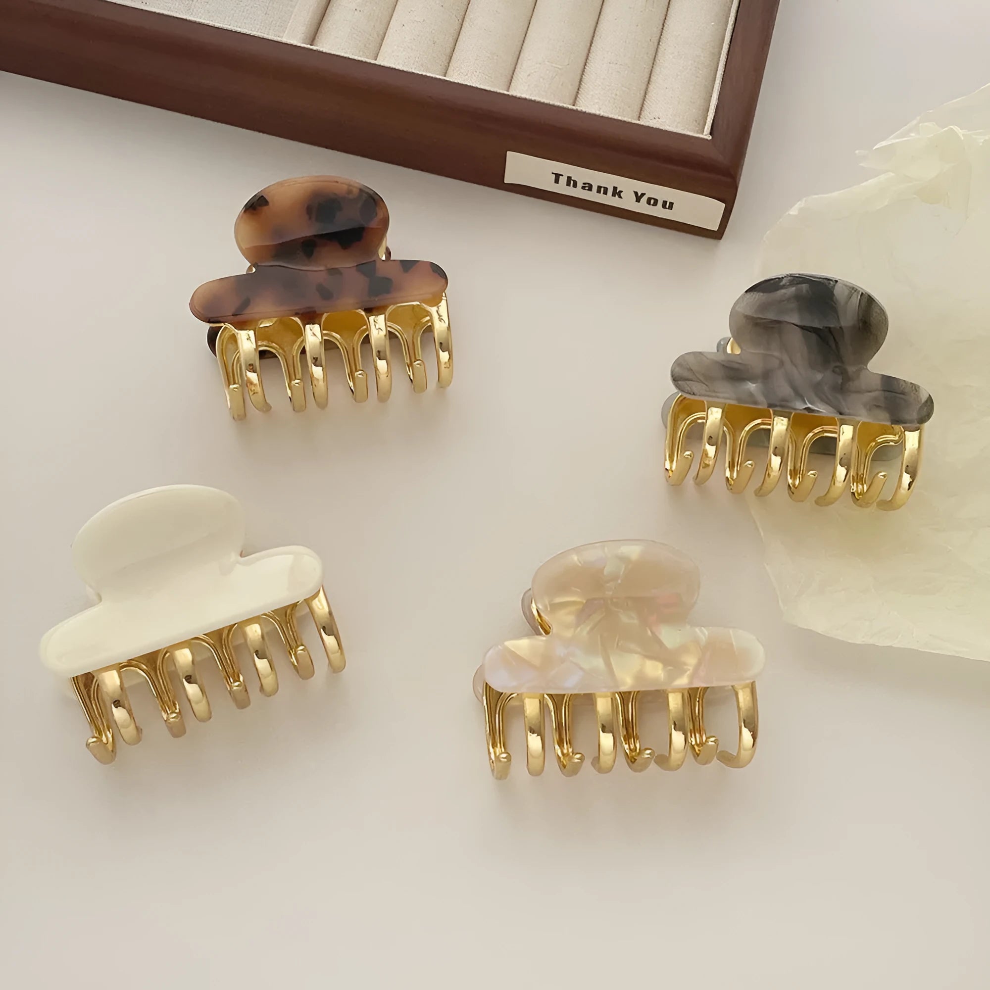 Dopamine retro acetate metal grip hair barrettes in four colour variations