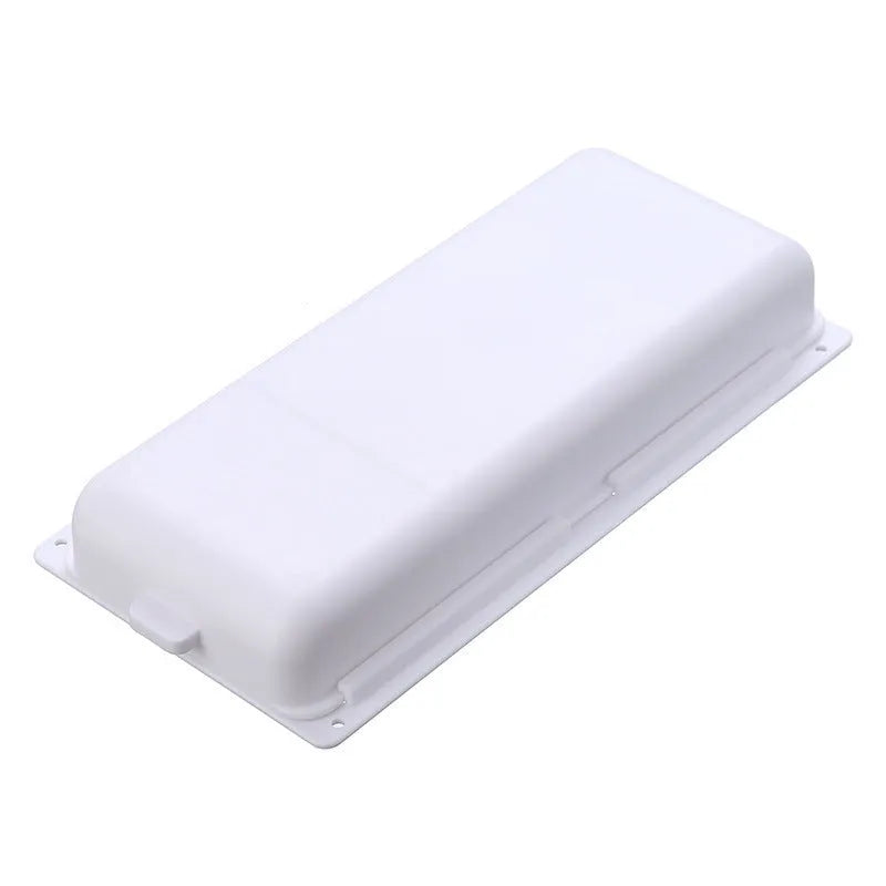 Adhesive under table storage drawer in plastic with covered grid design, shown in grey colour
