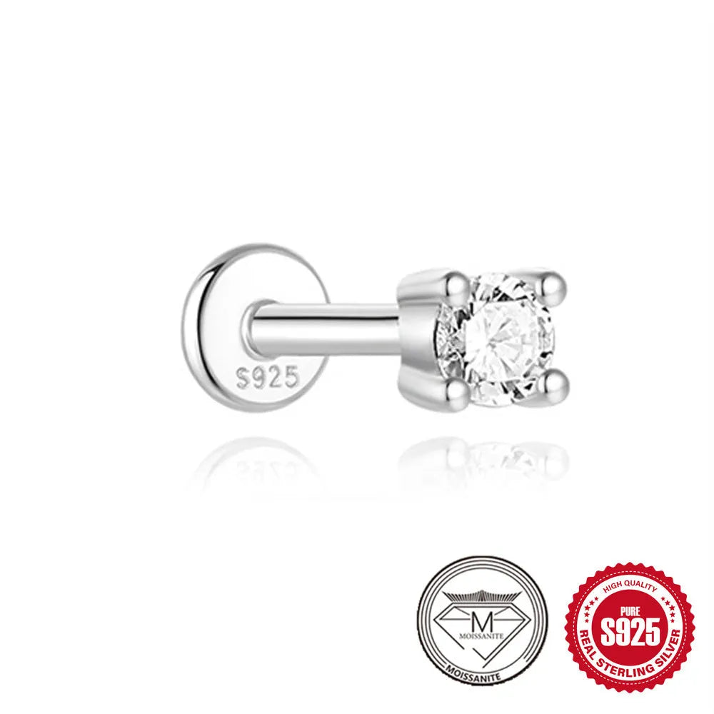 S925 sterling silver geometric stud earrings with petal diamond debris detailing in platinum colour finish
