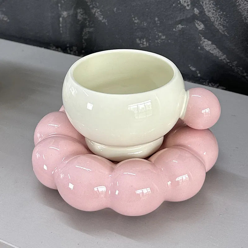 Nordic style ceramic coffee set with a 250ml cup and matching dish on a table.