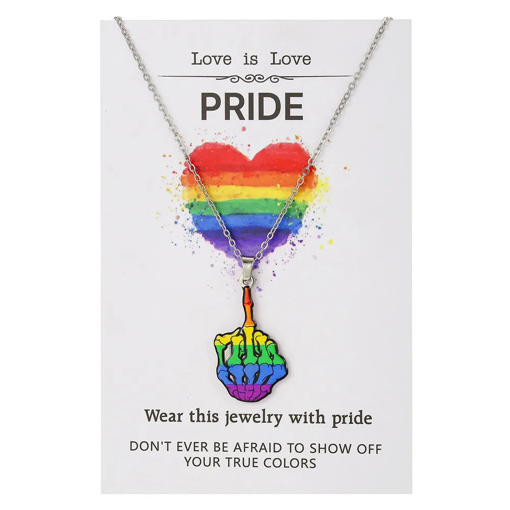 Stainless steel necklace and bracelet set with inspirational colour printing on a regular chain.