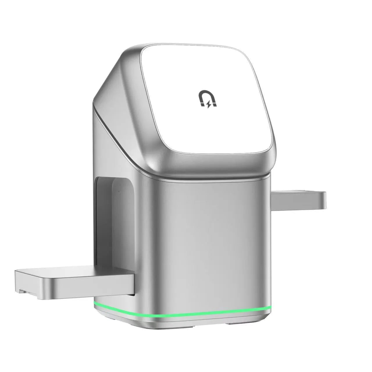 Black magnetic wireless charging stand rotating phone showing Type-C cable connection