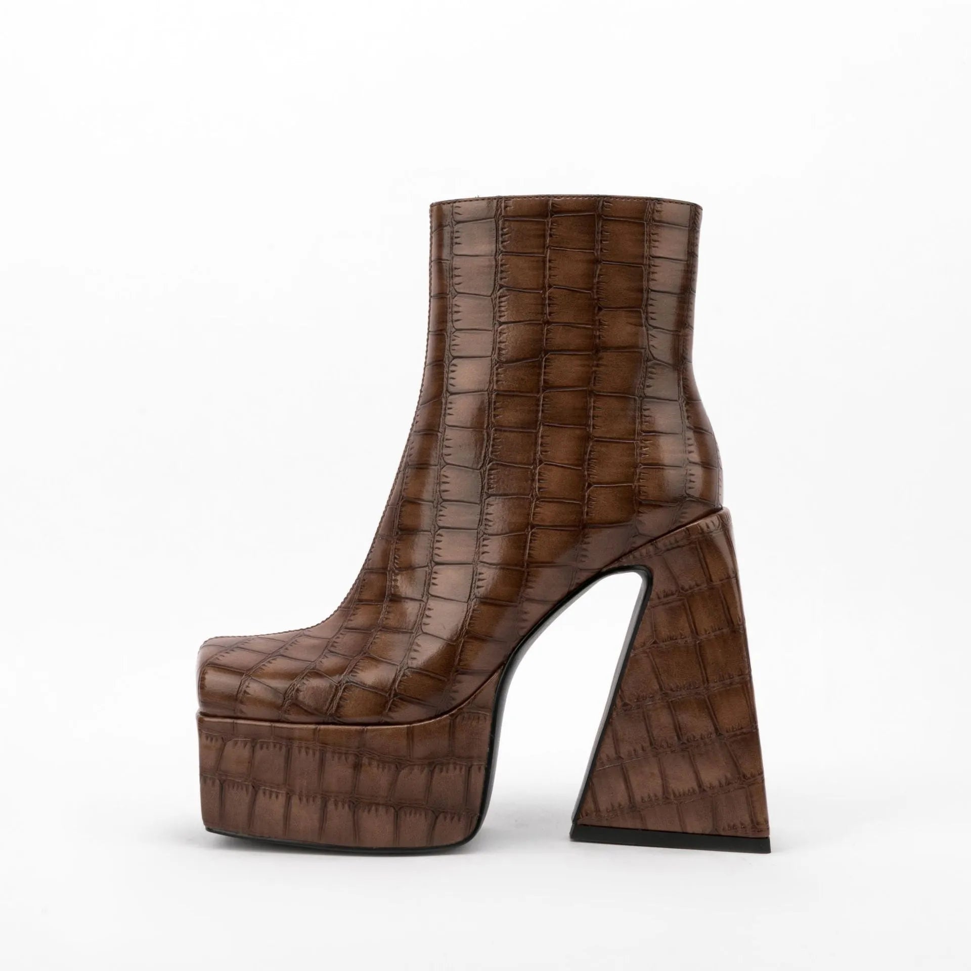Women's ankle boots with high heel in red, green, black, beige or brown colours