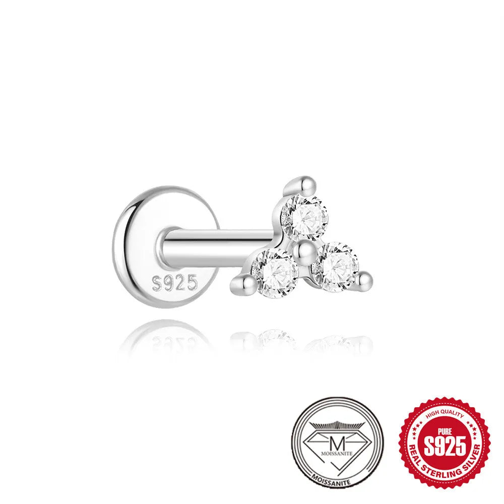 S925 sterling silver geometric stud earrings with petal diamond debris detailing in platinum colour finish