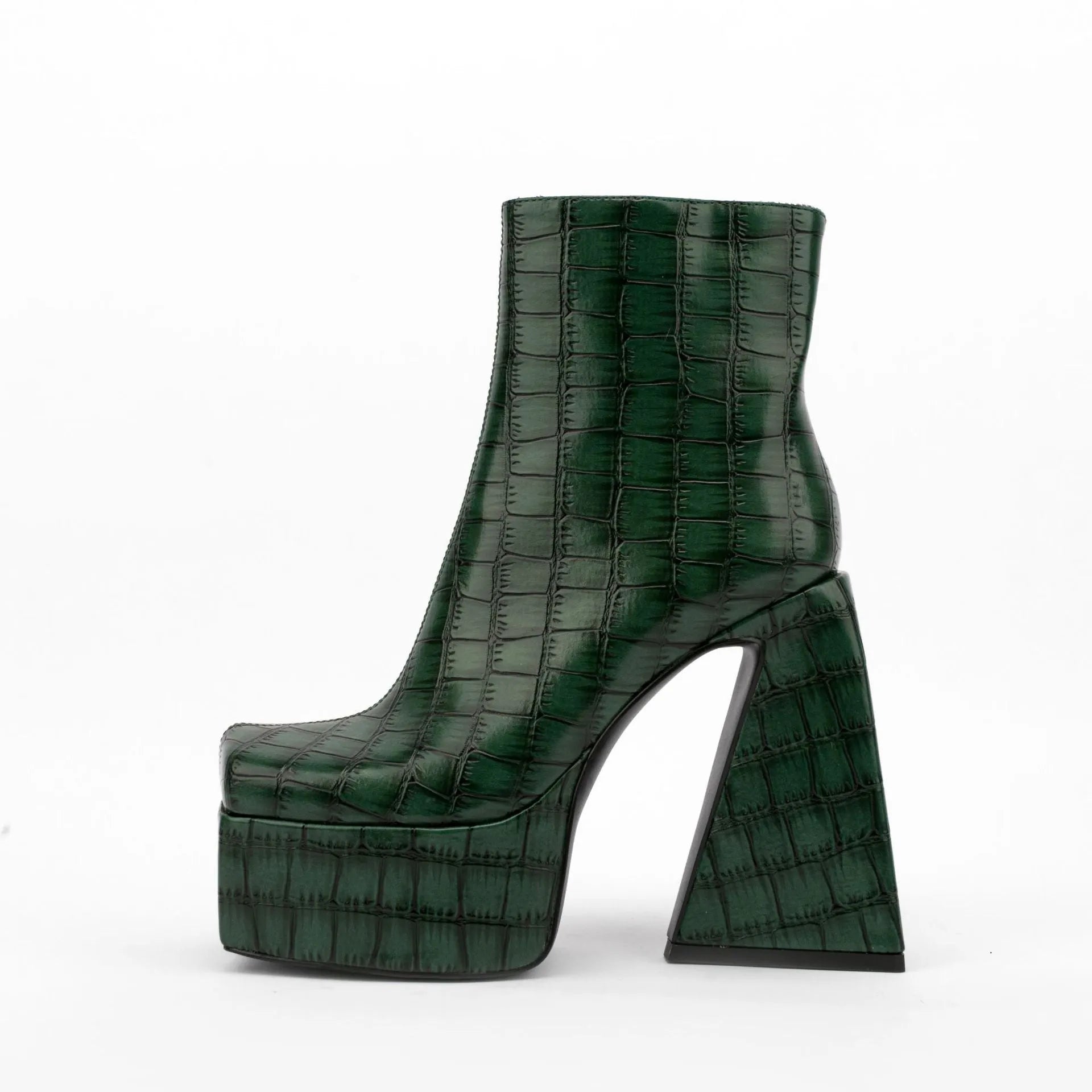 Women's ankle boots with high heel in red, green, black, beige or brown colours