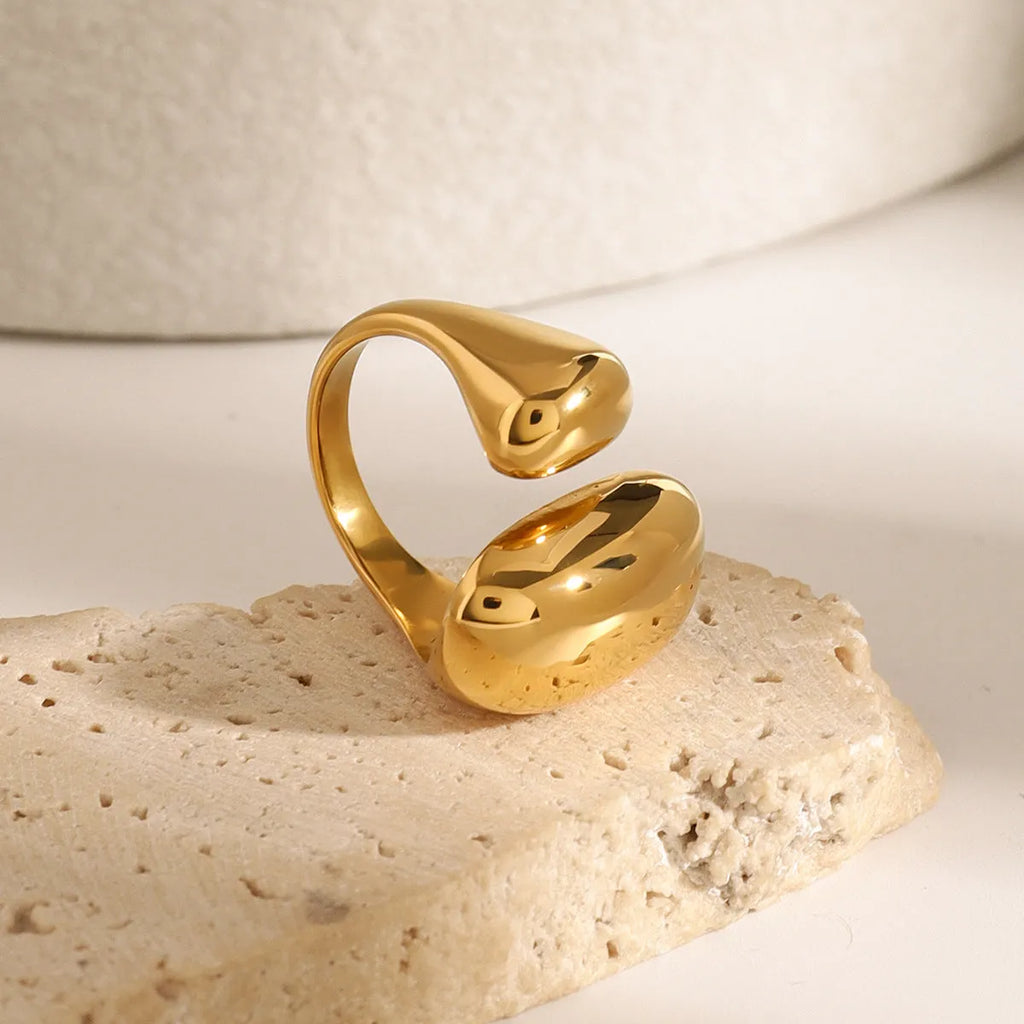 Geometric open ring in electroplated stainless steel with exaggerated European-American design