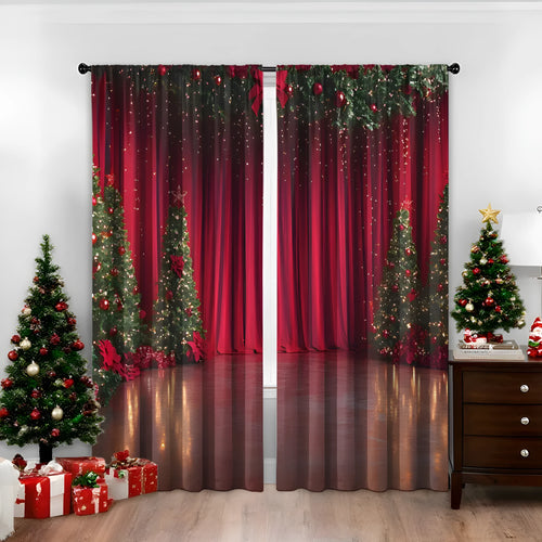 Pair of 3D digital printed polyester Christmas curtains with high sunshade capability in various sizes