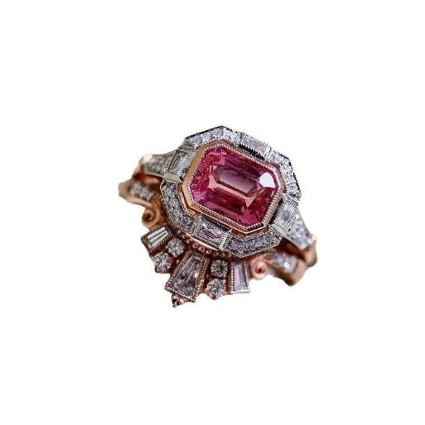 Rose gold colour women's fashion ring with ruby design in European and American retro style