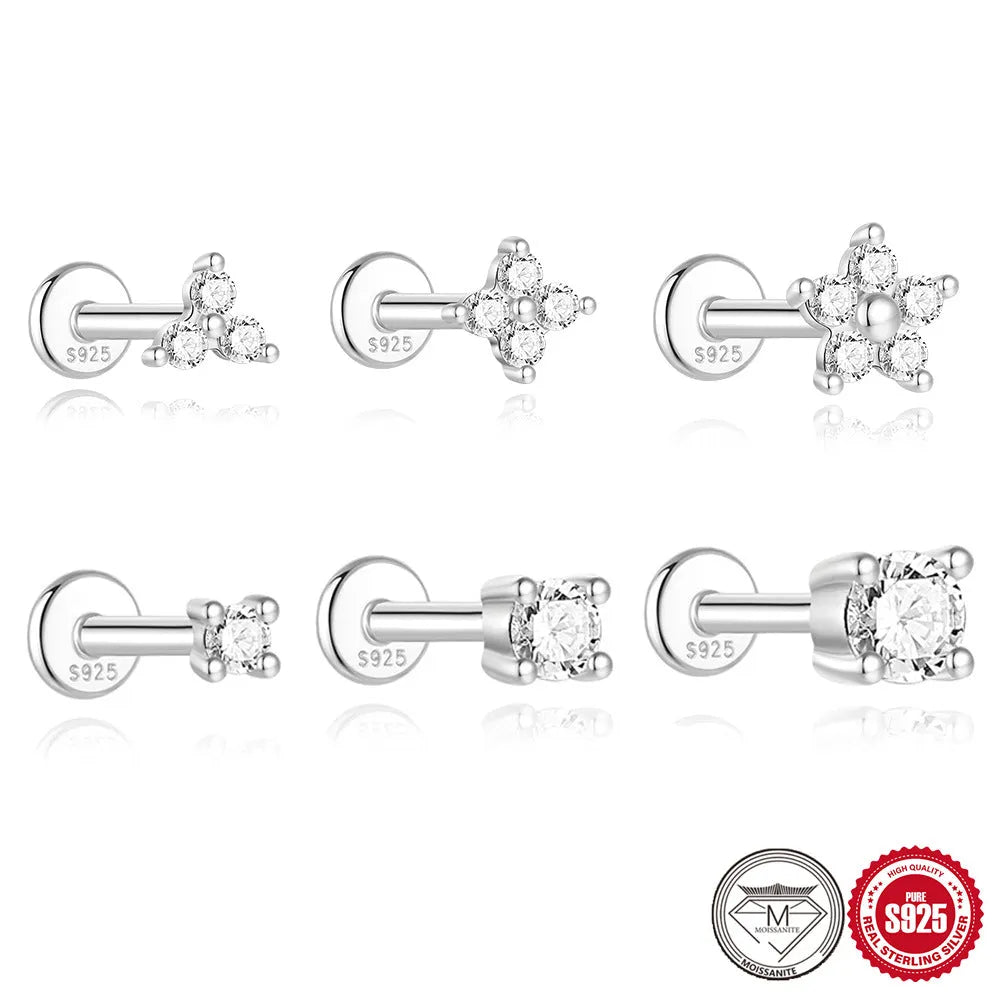 S925 sterling silver geometric stud earrings with petal diamond debris detailing in platinum colour finish