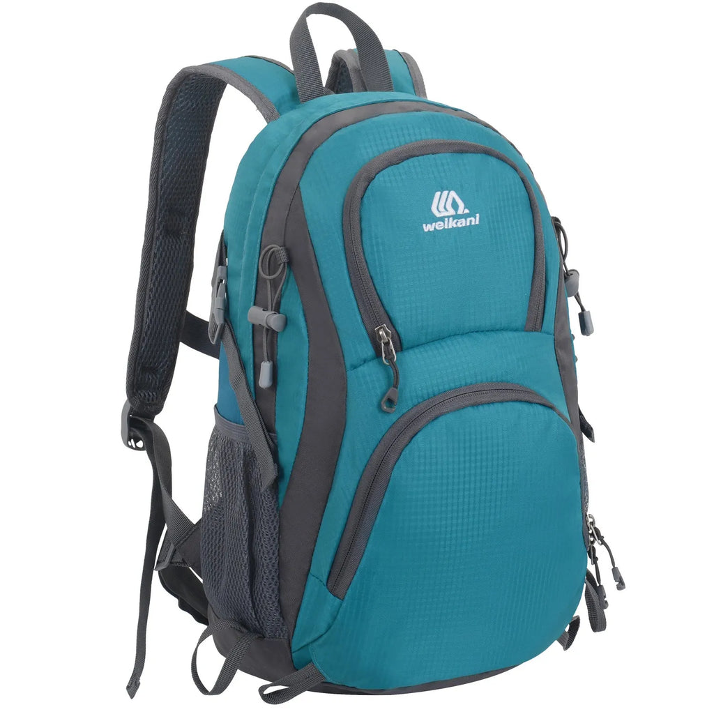 20-litre multi-functional outdoor backpack in Oxford cloth with air pillow belt, shown in various colours.