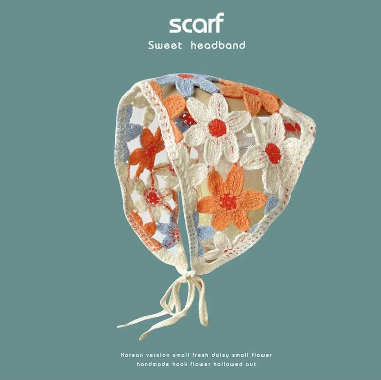 Cotton triangular headscarf with French retro floral pattern in multiple colour options