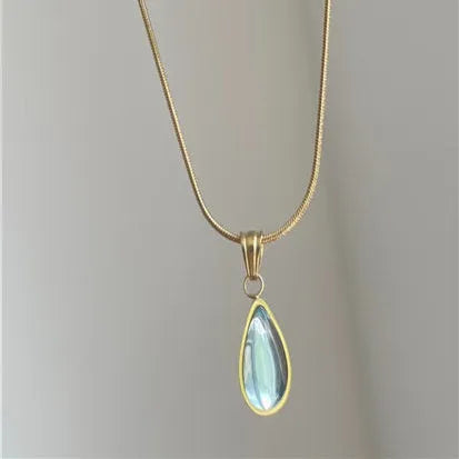 Retro water drop necklace with mixed gem pendant on snake bone chain