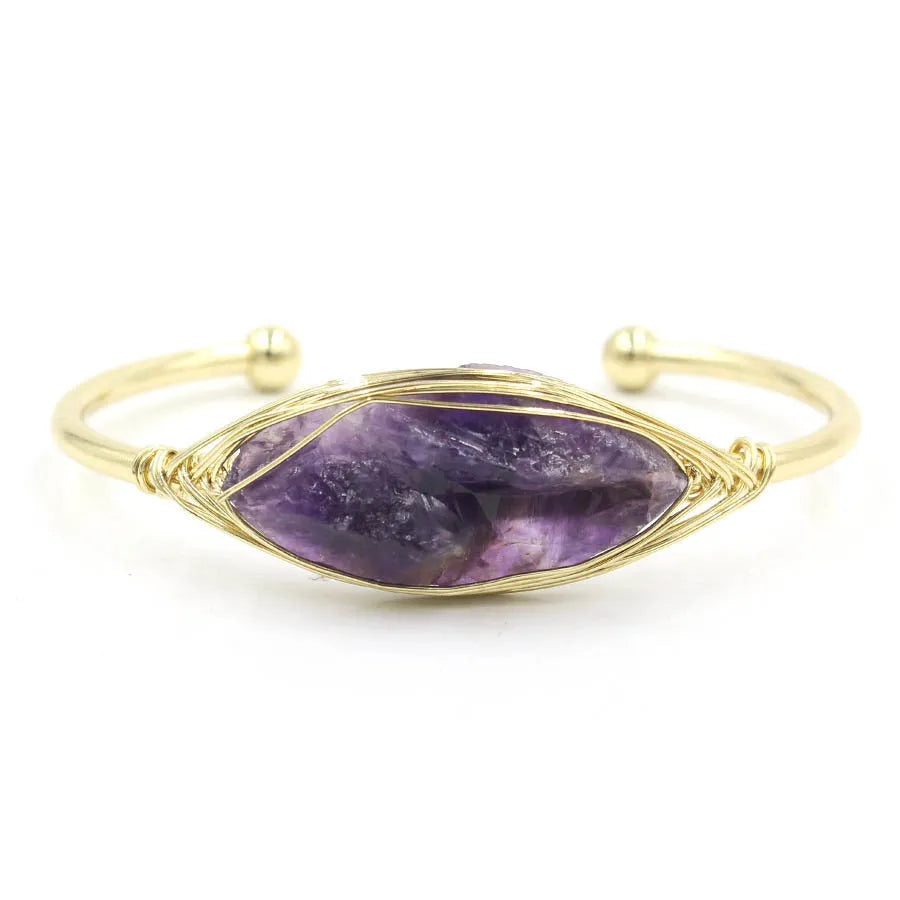 Natural raw gemstone bracelet with winding 8mm crystals in multiple colour options