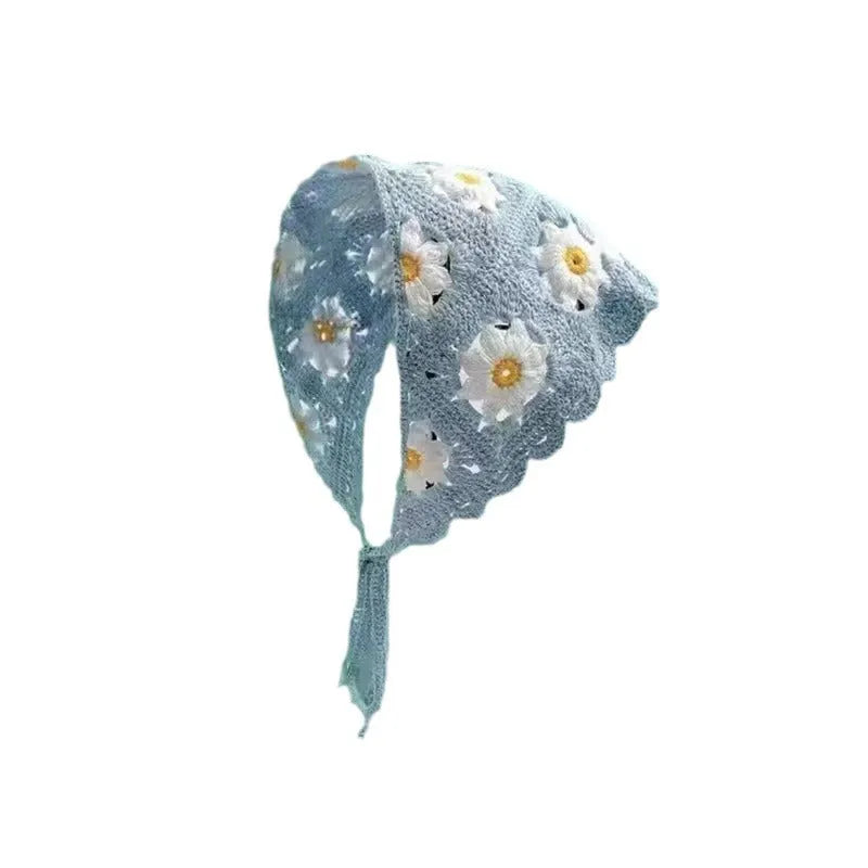 Cotton triangular headscarf with French retro floral pattern in multiple colour options