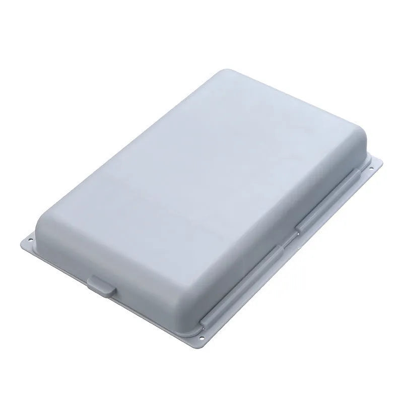 Adhesive under table storage drawer in plastic with covered grid design, shown in grey colour
