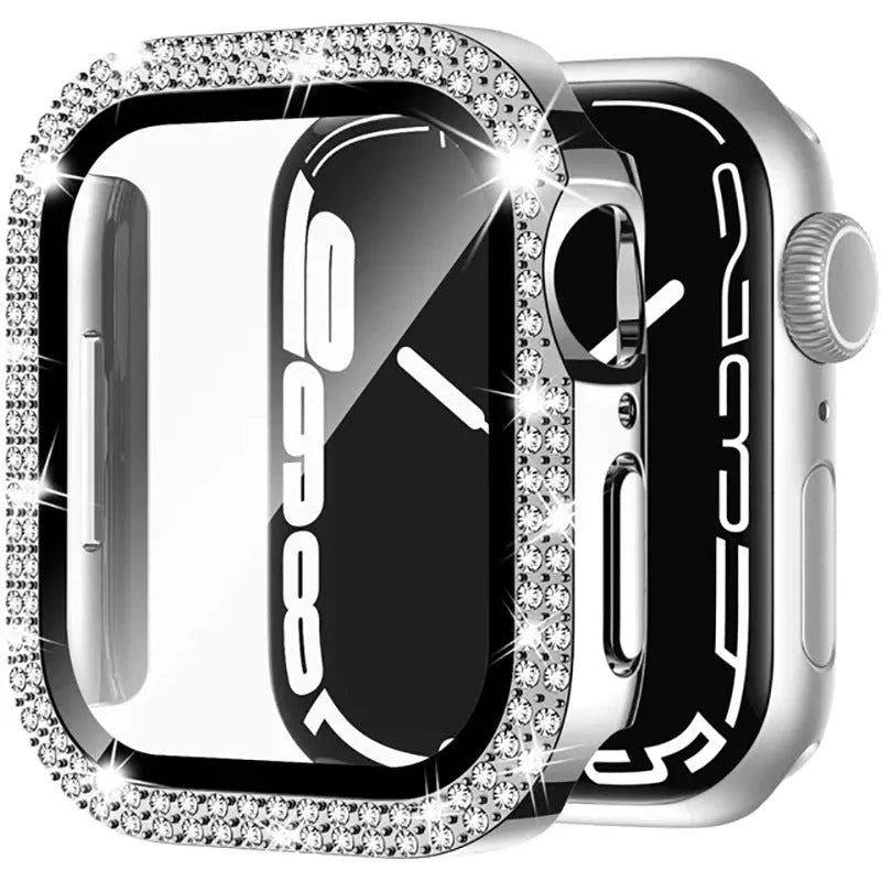 Apple Watch protective case with double diamond glass screen in rose gold colour for a 44mm model.