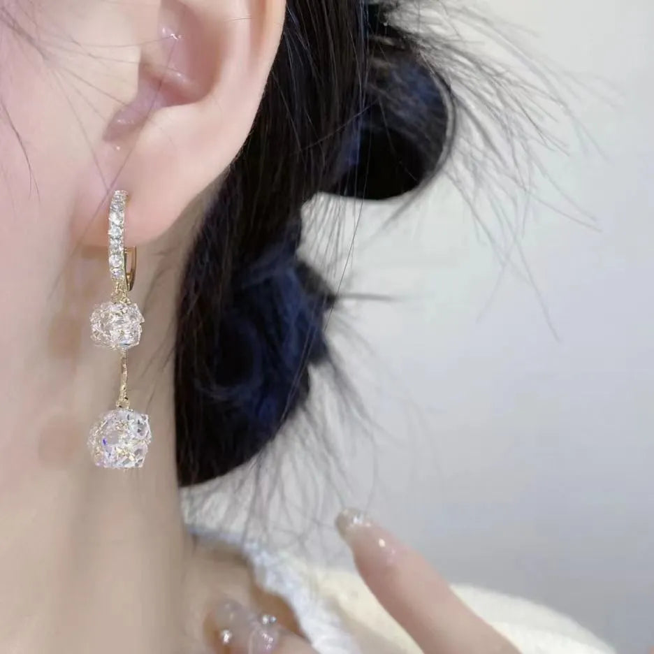 Silver confession balloon and rhinestone tassel ball drop earrings with clip-on backs