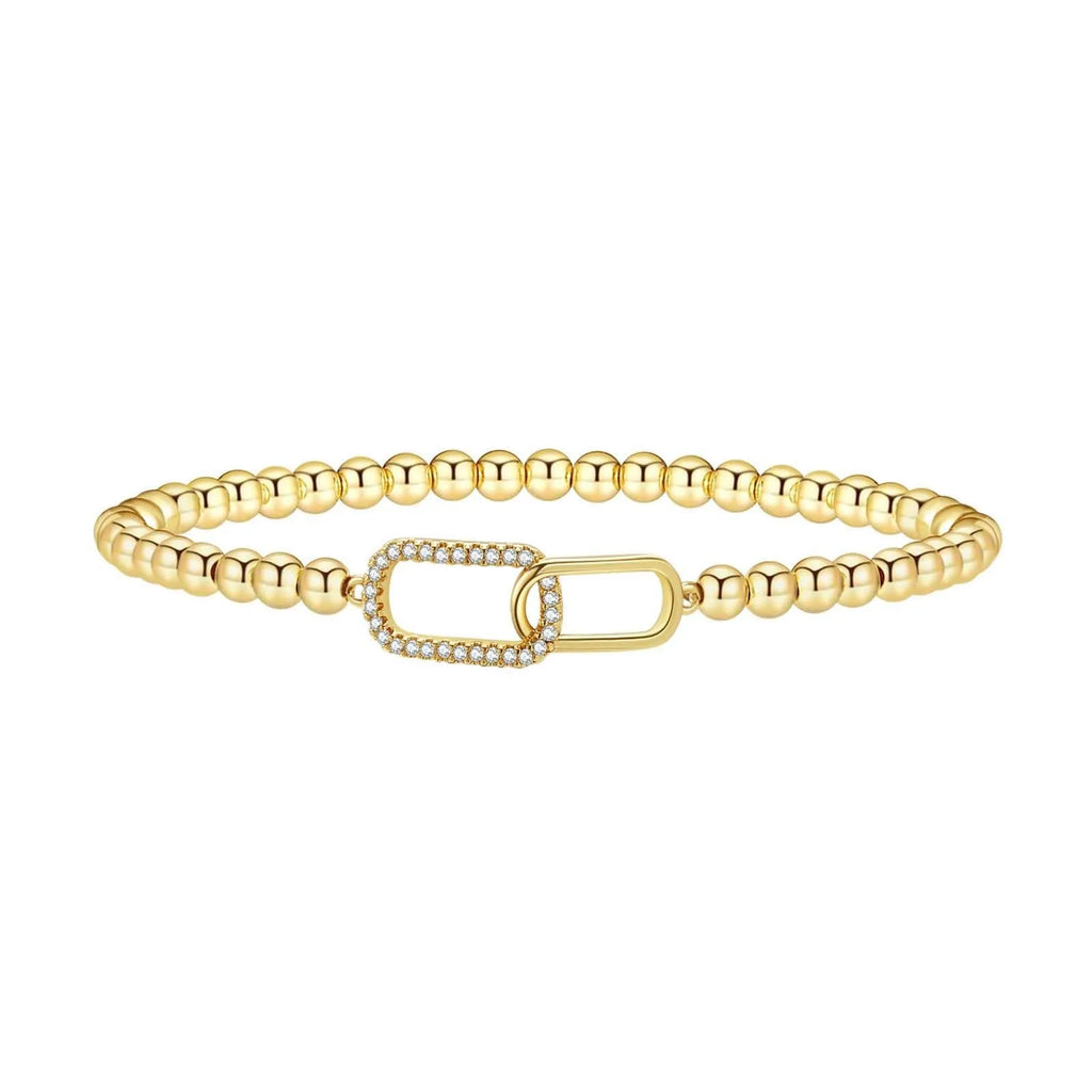 Women's adjustable stainless steel bracelet with a round geometric bead in a selection of colours.