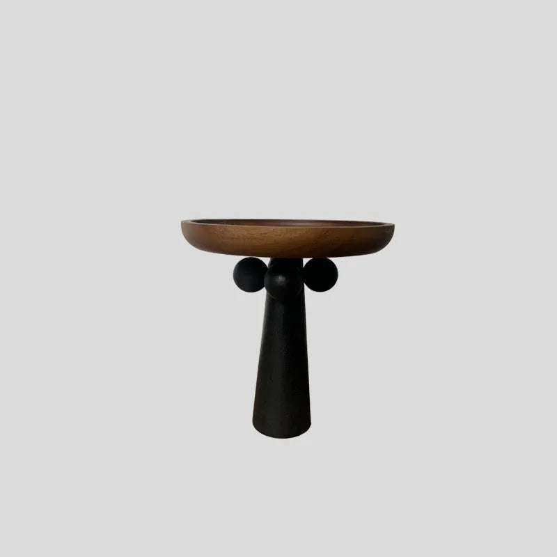 Nordic high-legged round wooden tray for candles and home decor in natural wood colours