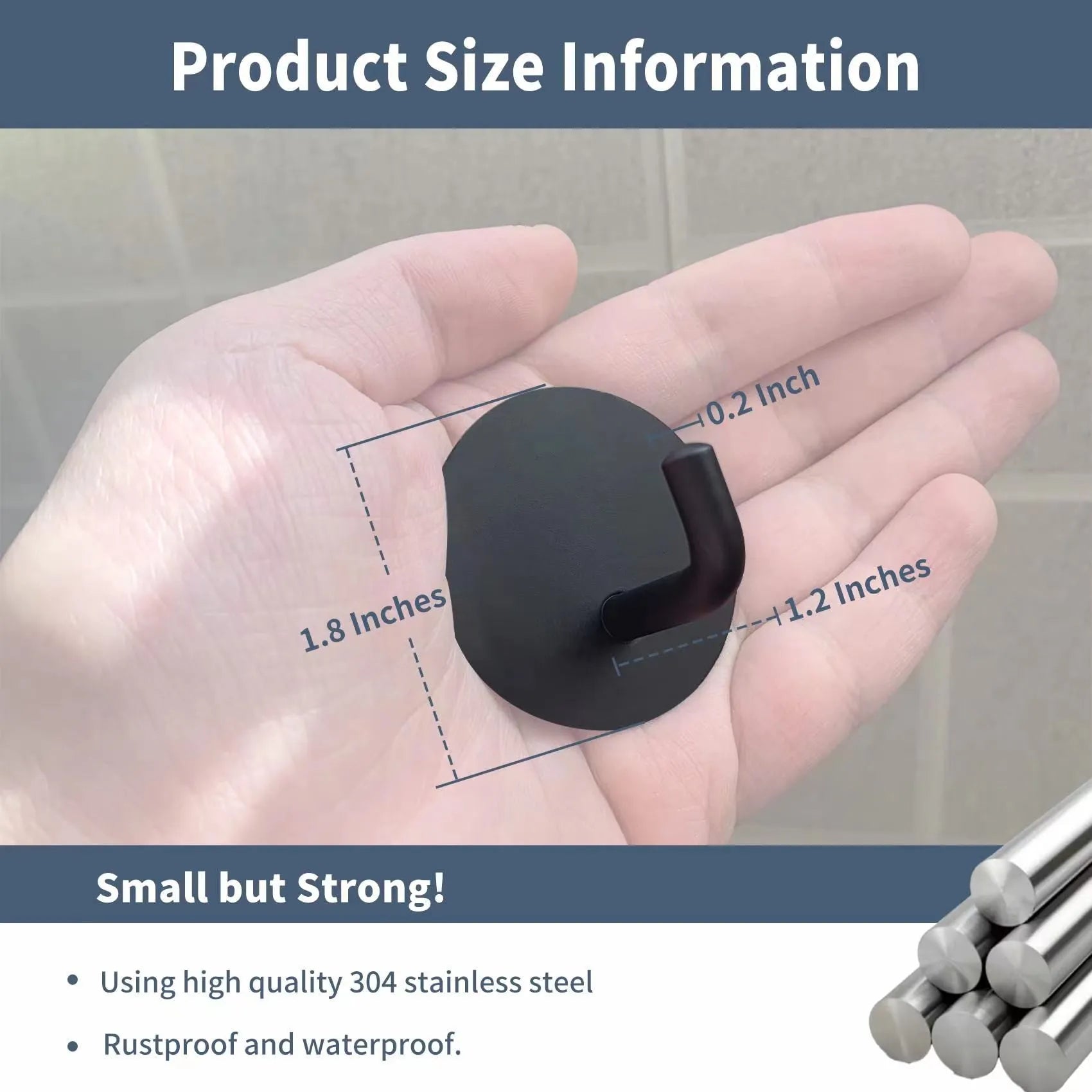 Stainless steel self-adhesive hook in black and polished finishes with 3kg load capacity