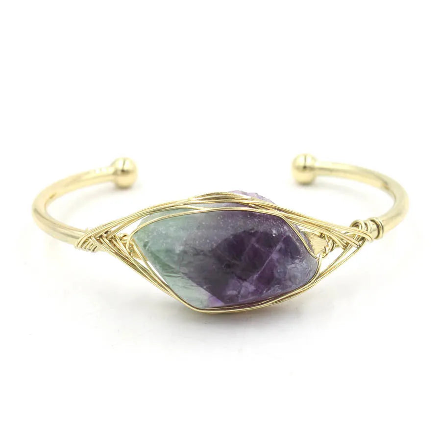 Natural raw gemstone bracelet with winding 8mm crystals in multiple colour options