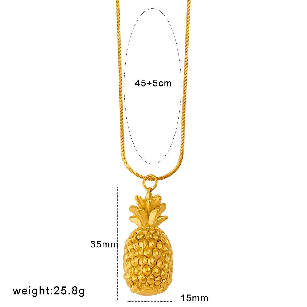 Stainless steel fruit necklace pendant showing six colour options including apple, grape and watermelon designs
