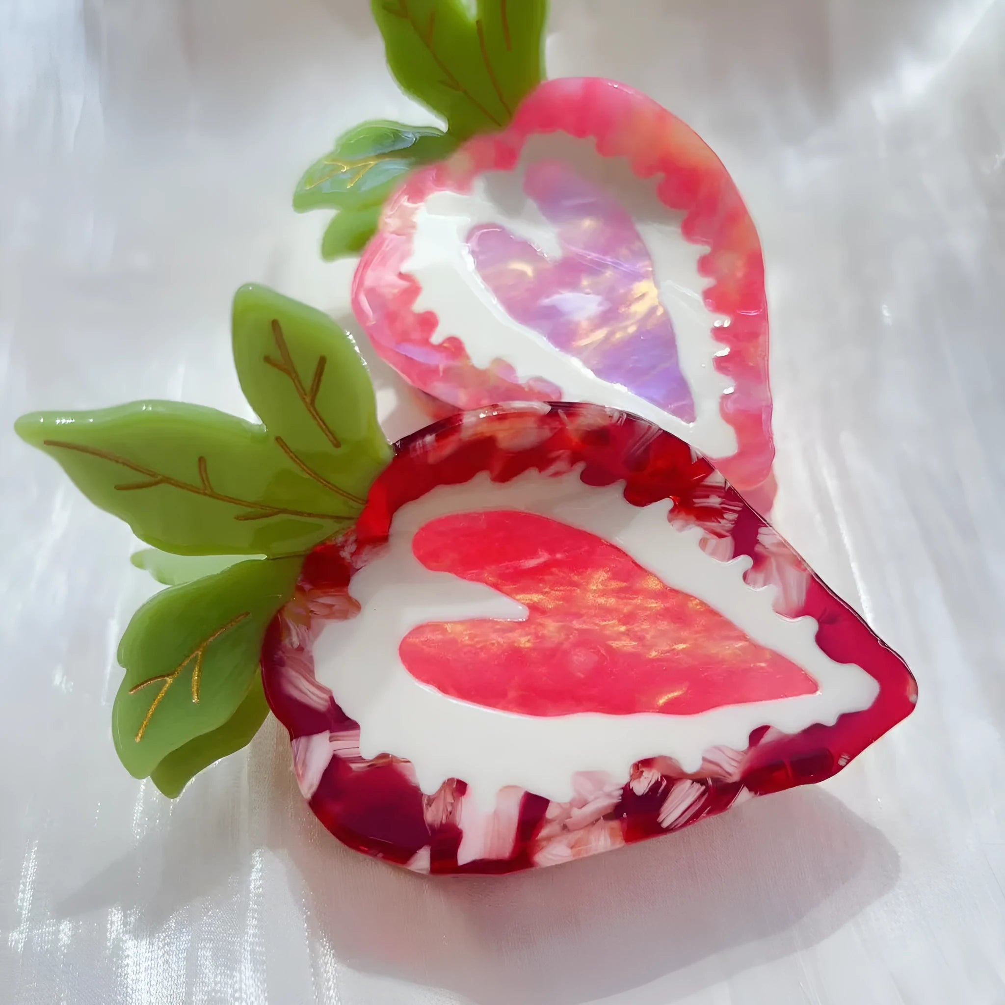 Red strawberry hairpin with pastoral style details for girls