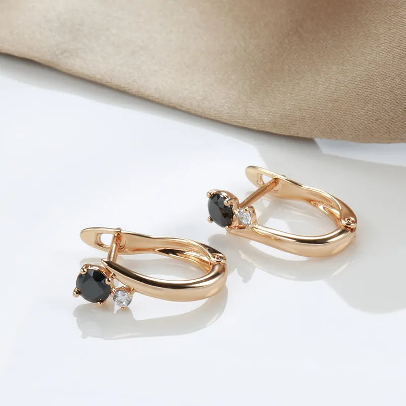 Gold retro geometric drop earrings with artificial gemstone inlay and ear clip back