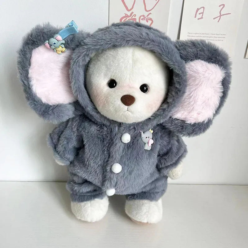Grey elephant pattern plush jumpsuit for 30cm dolls compatible with Lina Bear clothes