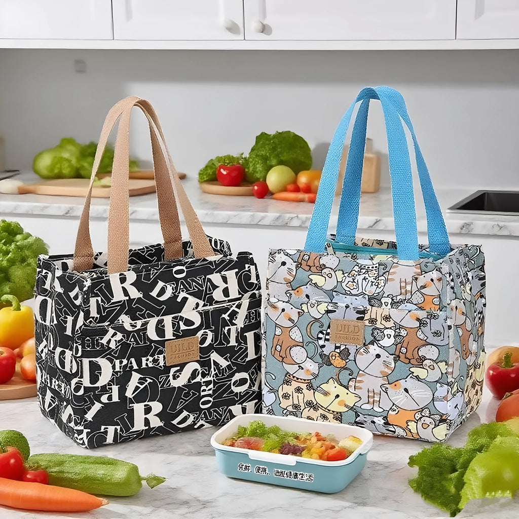 Women's printed canvas handbag with aluminium frame in square horizontal design showing floral pattern