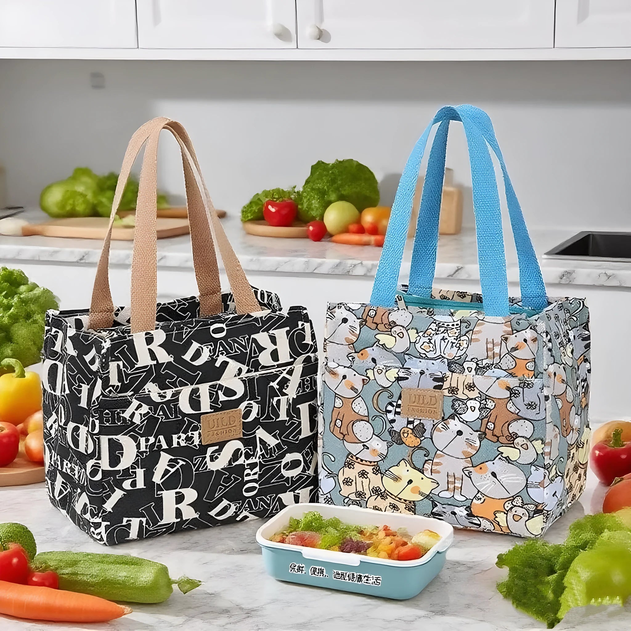 Women's printed canvas handbag with aluminium frame in square horizontal design showing floral pattern