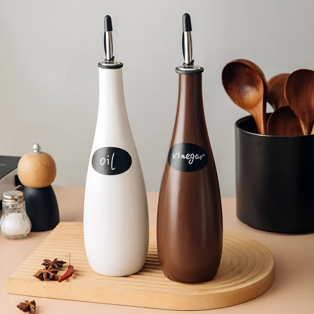 Ceramic oil pot with sealing lid and funnel for kitchen oil storage