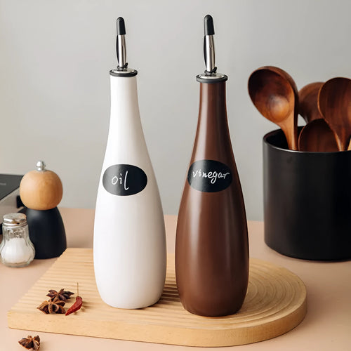 Ceramic oil pot with sealing lid and funnel for kitchen oil storage