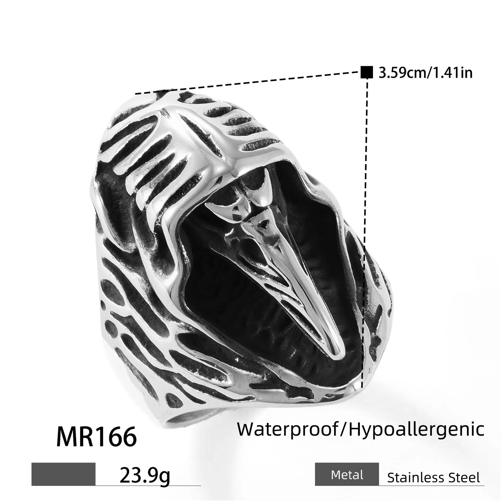 Titanium steel crow ring geometric punk jewellery in MR166 colour