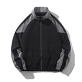 Men's black casual polyester jacket with contrast stitching and side seam pockets.