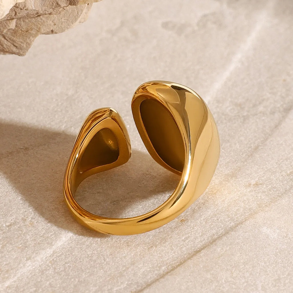 Geometric open ring in electroplated stainless steel with exaggerated European-American design