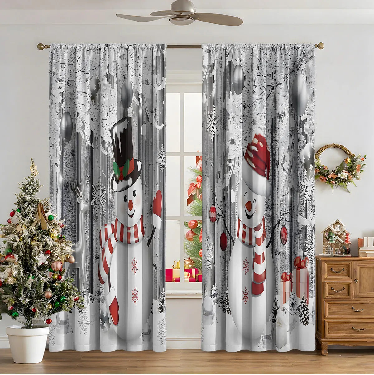 3D digital printed polyester Christmas curtains in modern simple style with high sunshade function