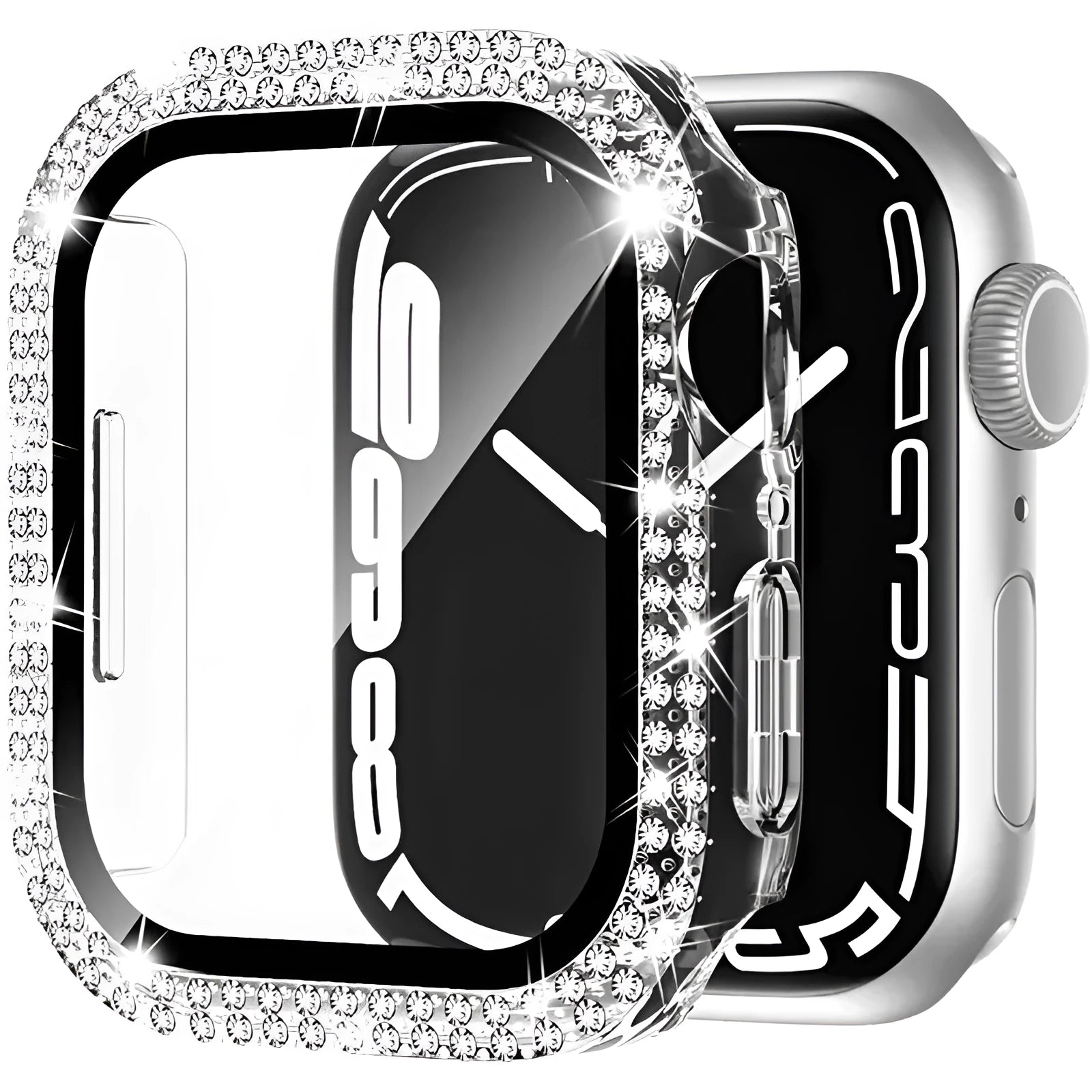 Apple Watch protective case with double diamond glass screen in rose gold colour for a 44mm model.